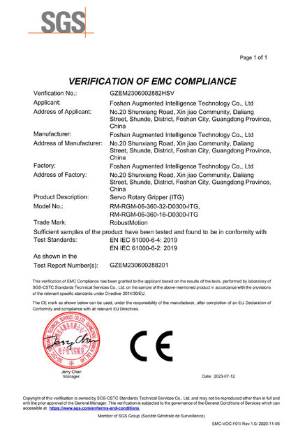 中国 Foshan Augmented Intelligence Technology Co., Ltd 認証